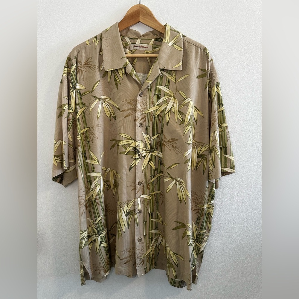 Tommy Bahama Hawaiian Tropical Bamboo Leaf Print Men's Shirt - Size XLX -  Silk